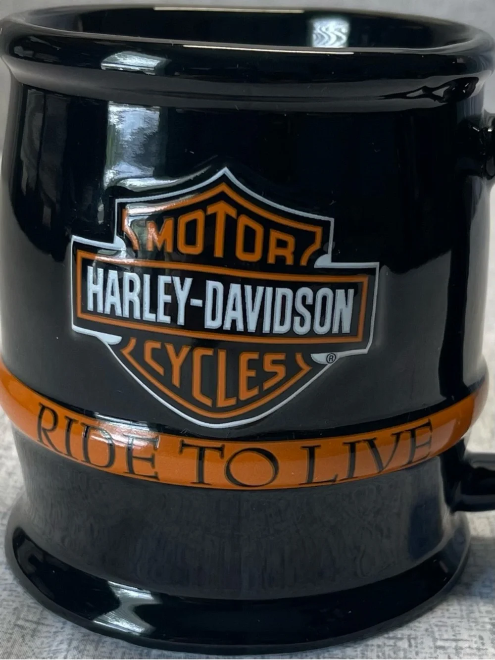 Harley Davidson Barrel Style Ceramic Mug Raised Tire Tread “Ride To live “